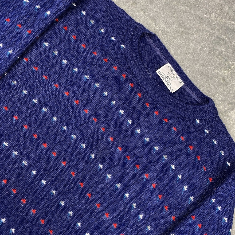 Vintage College Point Sweater Womens M‎ Blue Ditzy Floral Textured Cottagecore